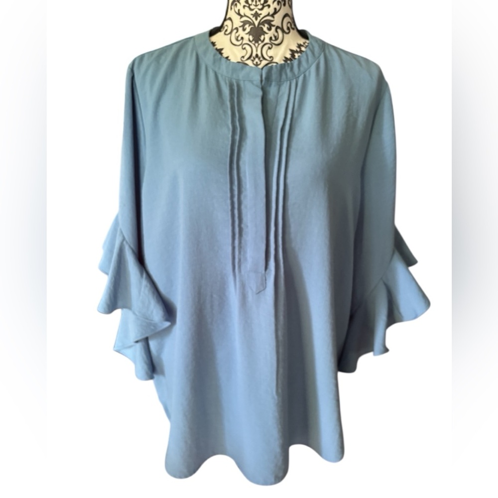 Vince Camuto Dusty Blue Ruffle Sleeve Women's Top XL